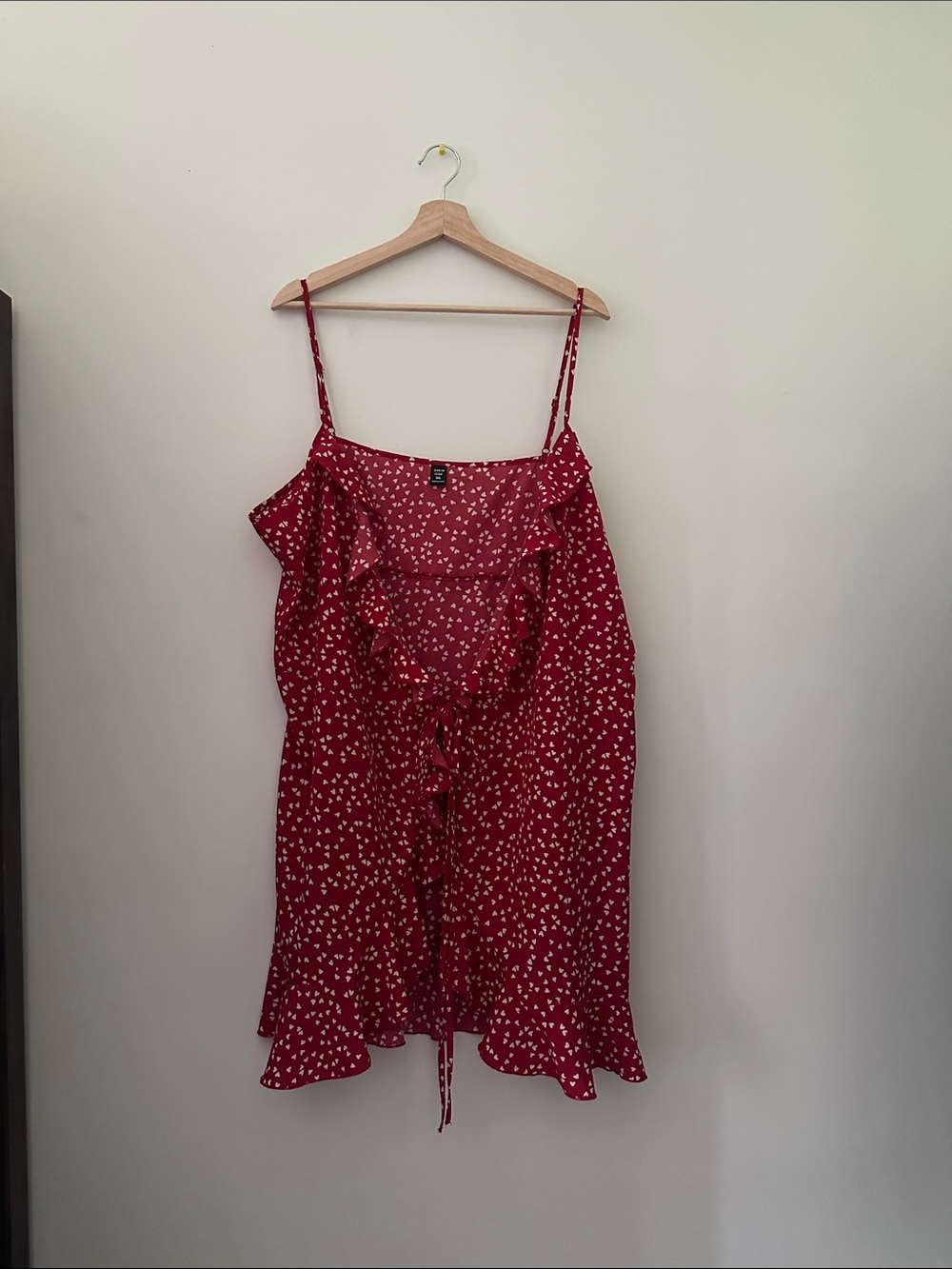 SHEIN Red Heart-Print Ruffle Slip Dress